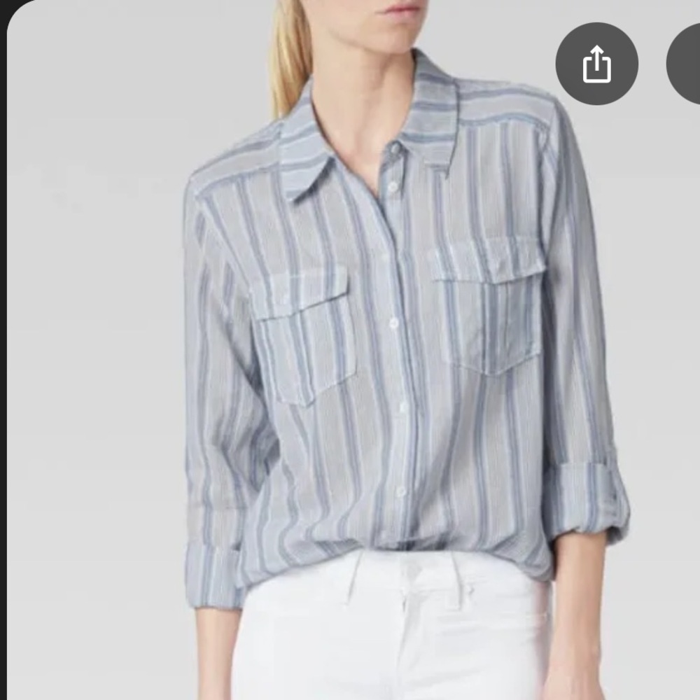 Paige Women's Light Weight Gauze Cotton Blue and White  Plaid Button Down  - XS
